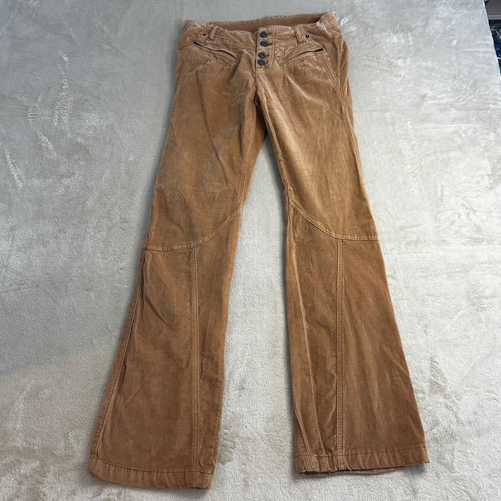 Free People We The Free Tan Corduroy Flare Pants Button Fly Utility Boho Size 2 - Picture 2 of 9
